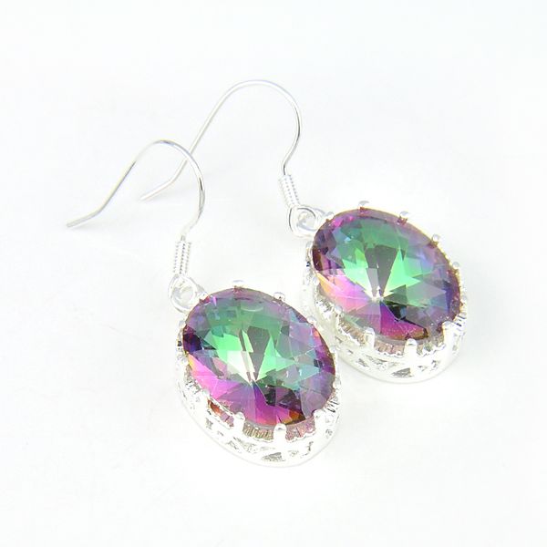 

6 pairs luckyshine fire oval rainbow colored earring 925 sterling silver plated mystic z earrings women wedding dangle earrings jewelr