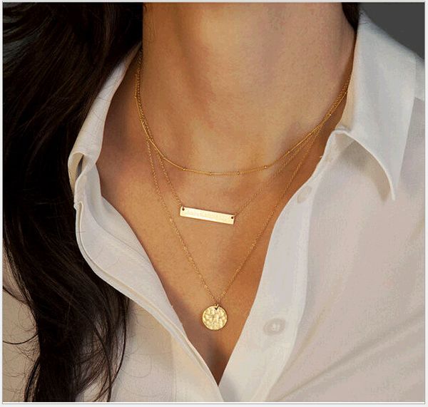 

personality layer chain bar necklace fashion jewelry street europe triangle coin chains chockers necklaces 9 styles b444, Silver