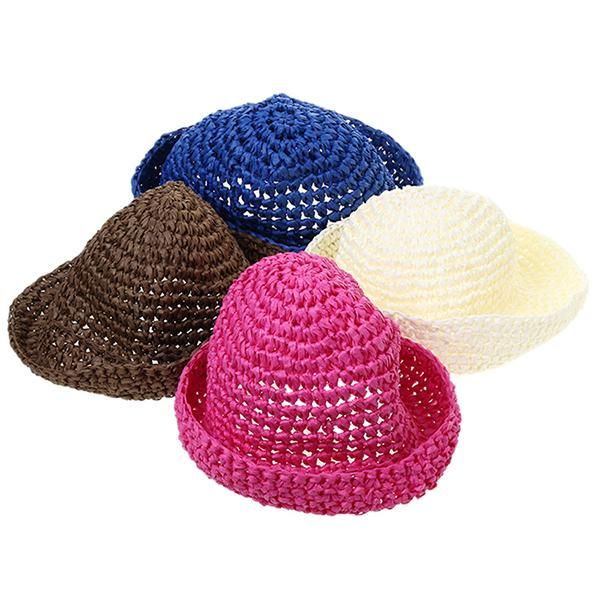 

wholesale-1pc trendy women girls brim summer beach sun hat straw paper floppy country style cap hats country style hat 4 colors ho677381, Blue;gray