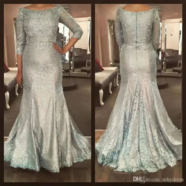 

silver lace mermaid mother of the bride dresses plus size half sleeve evening gowns floor length beaded wedding guest dress, Black;red