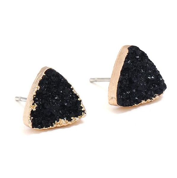 

fashion gold plated geometry triangle earrings resin druzy drusy stud earrings for women jewelry, Golden;silver