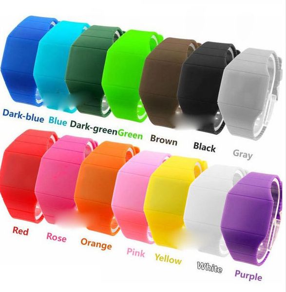 Оптовая 800 шт. / Лот Mix 14 Цвета сенсорный светодиодные часы Силиконовые ленты резиновые модные спортивные часы LT009