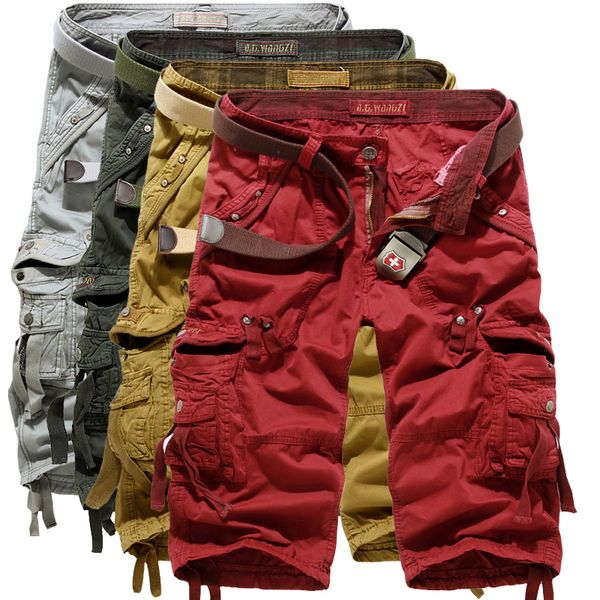 

100% cotton men casual short men's cargo leisure half trousers camouflage capri overalls beach pants, Blue