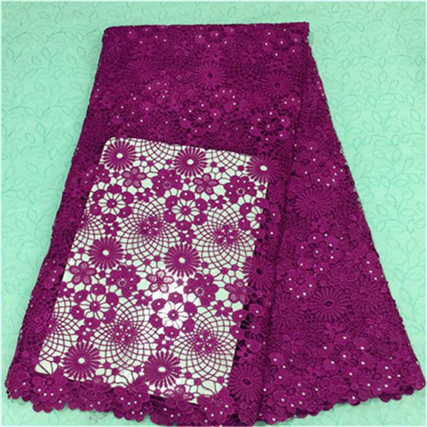 

most fashion fuchsia purple flower guipure lace with beads african water soluble lace fabric for party dress bw48-7,5yards/pc, Black;white