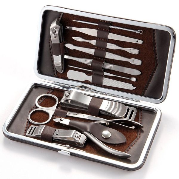 

12 pcs nail care cutter cuticle clippers kit manicure pedicure set with case tool