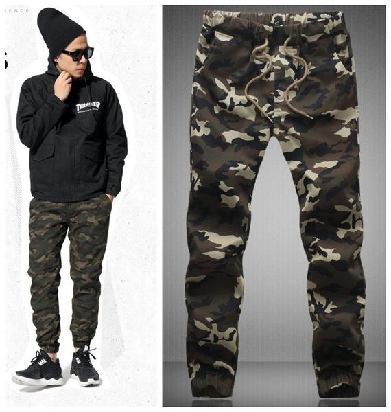 Atacado-2016 HOT Dnine outono moda exército pendurado crotch jogger calças patchwork harem pants homens virilha grande calças de camuflagem calças