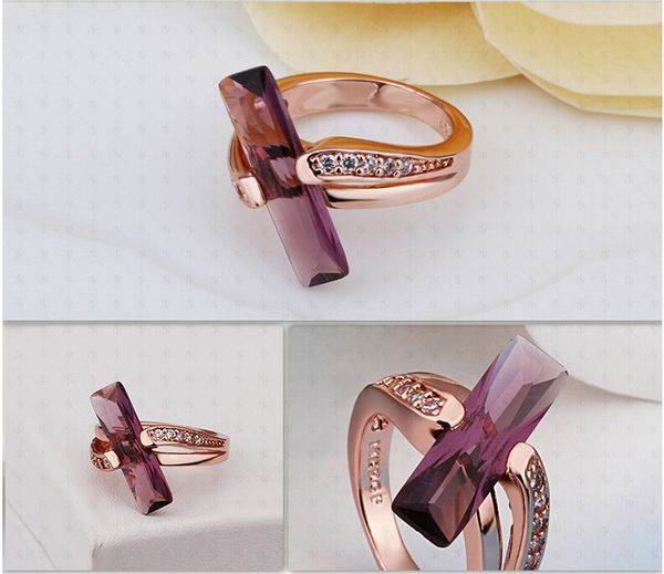 

18k gold plated rose gold plated diamond rings colorful zircon brand rings for women wholesale r411, Golden;silver
