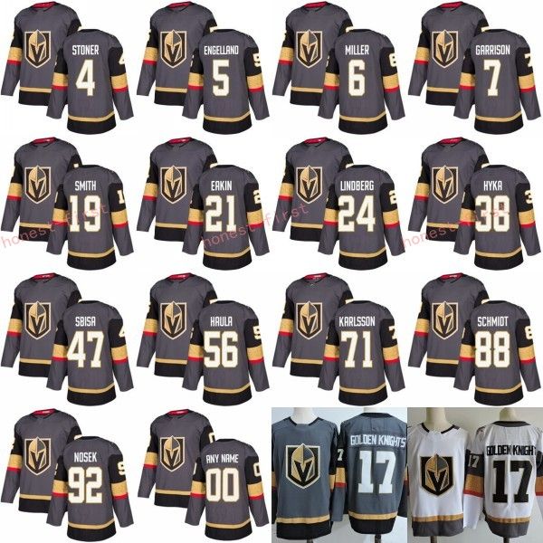 

2018 New Jerseys Custom 19 Reilly Smith 5 Deryk Engelland 56 Erik Haula 88 Nate Schmidt 38 Tomas Hyka Grey White