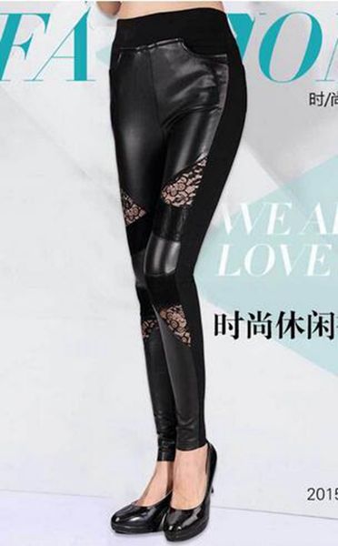 

women winter in europe and the new quality goods carry buttock show thin stitching stretch tight leather pants. 259 s - xl, Black;white