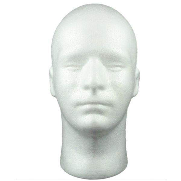 

male foam head model practical mannequin dummy hat wig glasses convenient prop display stand for barber shop, White