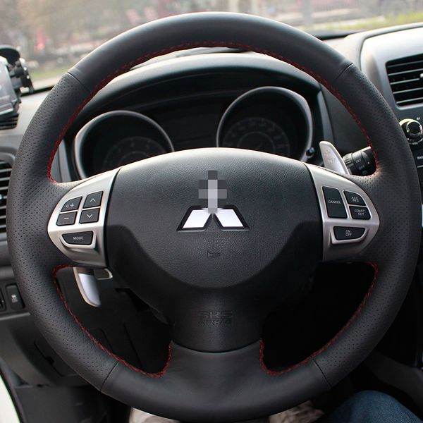 Capa de volante Caso para Mitsubishi ASK OUTLANDER Lancer EX couro Genuíno DIY direção capa Mão-ponto Spesific cover Car styling