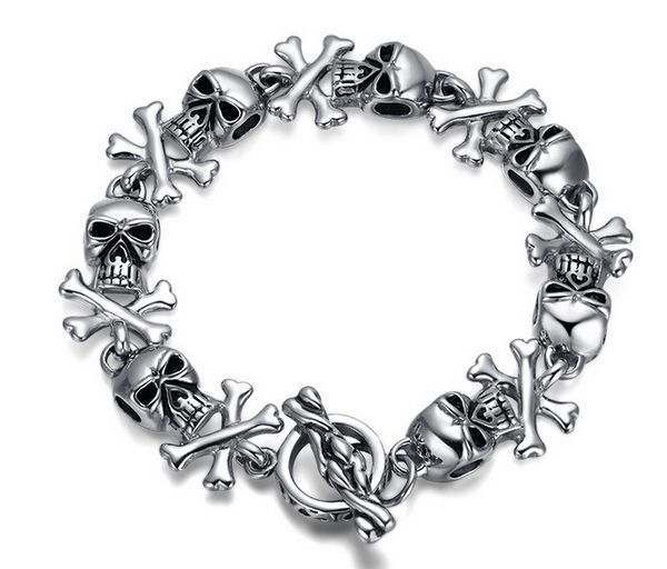 

titanium steel skull bracelet forward fashion and personality titanium steel bracelet ghost high-end jewelry, White