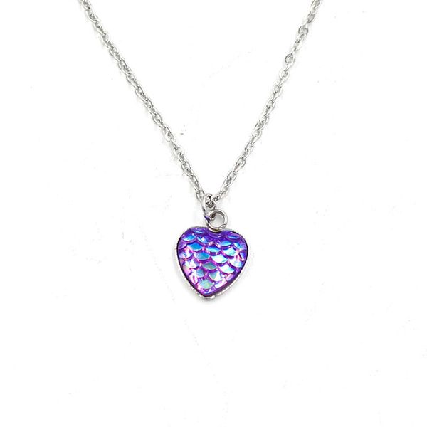 Fashion Stainless Steel Drusy Fish Scale Heart Pendant Chain Necklace
