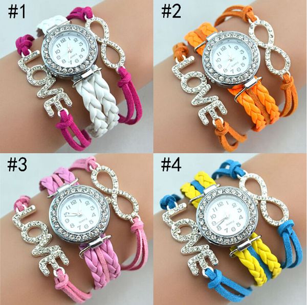 

fashion women rhinestone quartz watches fashion rhinestone infinity love wristwatch bracelet women, Slivery;brown