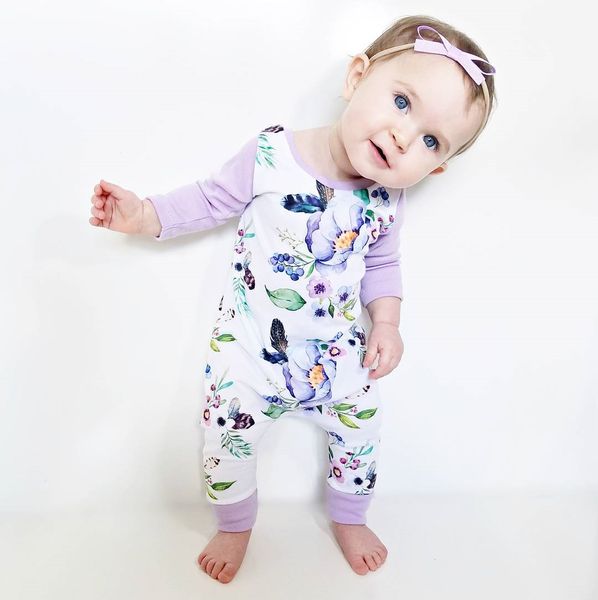 

lovely newborn baby girls clothes kids romper purple floral print cotton jumpsuit baby clothes outfit long sleeve baby rompers spring autumn, Blue