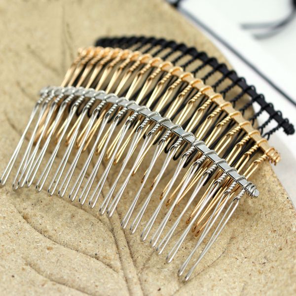 

wholesale-10pc/lot 37*78mm black / kc gold /rhodium 20 teeth wedding bridal diy wire metal hair comb clips hair findings accessories y971