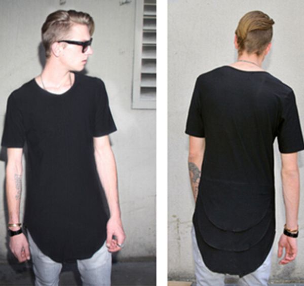 

personalized short zipper t sleeve men's new hop fishtail multi t curved hem extended style shirt shirts wholesale-us longline hip fold, Black