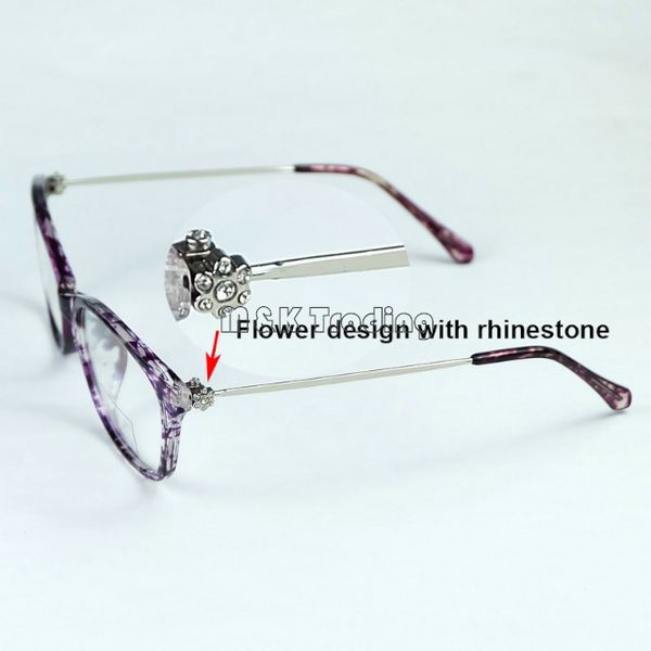 

2017 new fashion optical frame rhinestones flower on slim metal temples women eyeglasses frame very light 5 colors