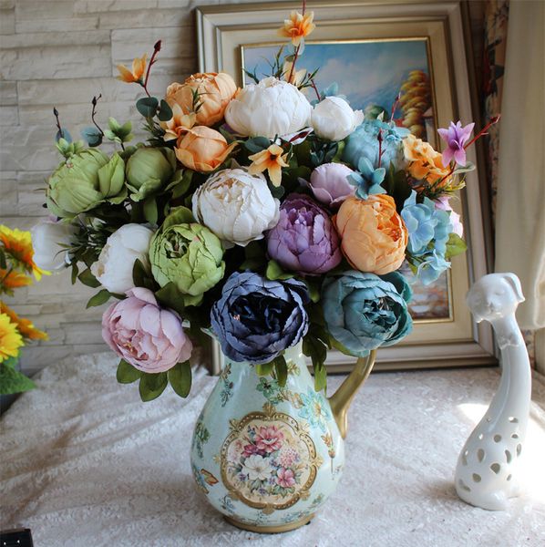 

1 букет 12 цветочные головки старинные европейские искусственные Пион шелковые цветы свадебные украшения дома 11 цветов фестиваль элегантный поддельные цветы Новый
