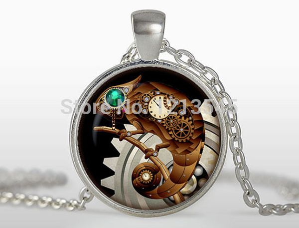 Steampunk lizard pendant personality clock Necklaces charms Silver plated pendant Jewelry FTC-N322