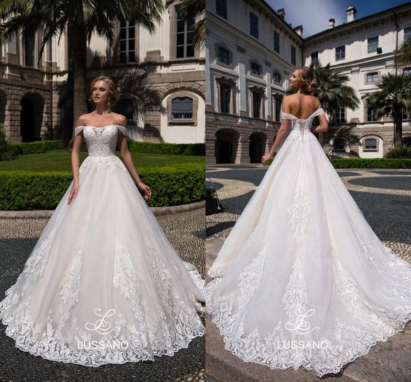

modest off the shoulder a line wedding dresses custom made vestidos de novia lace appliques plus size bridal gowns 2018, White