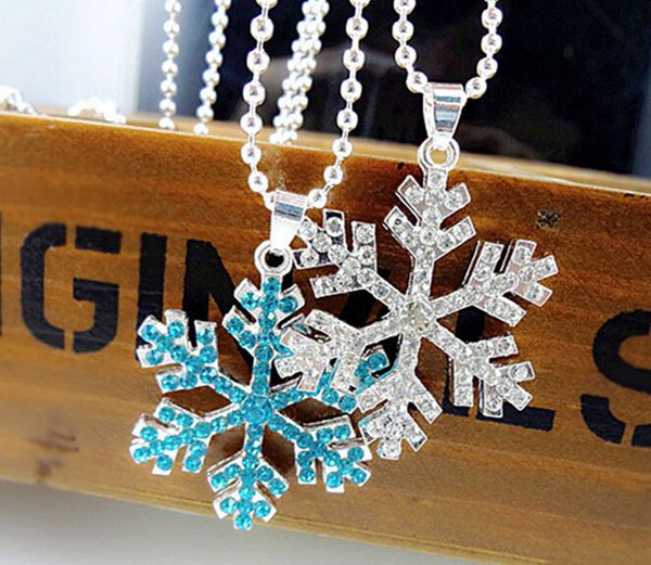Noel iyilikleri kar tanesi kolye kolye kız kadın kristal kar tanesi zinciri gümüş mavi ton kolyeler cazibe cosplay prop xmas hediye