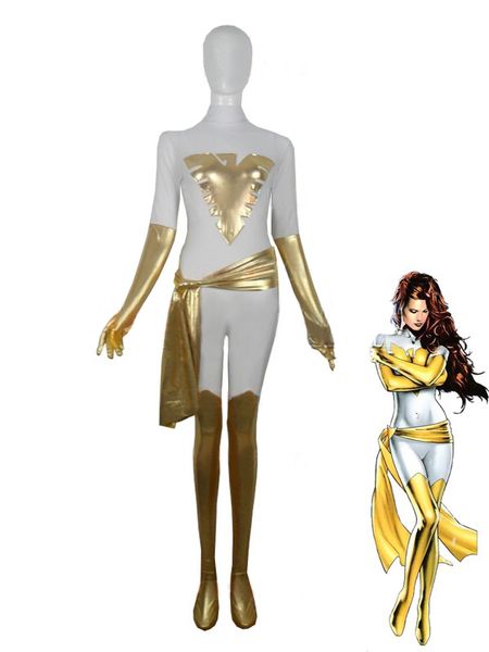 

white & gold x-men phoenix superhero costume halloween party cosplay zentai suit, Black;red