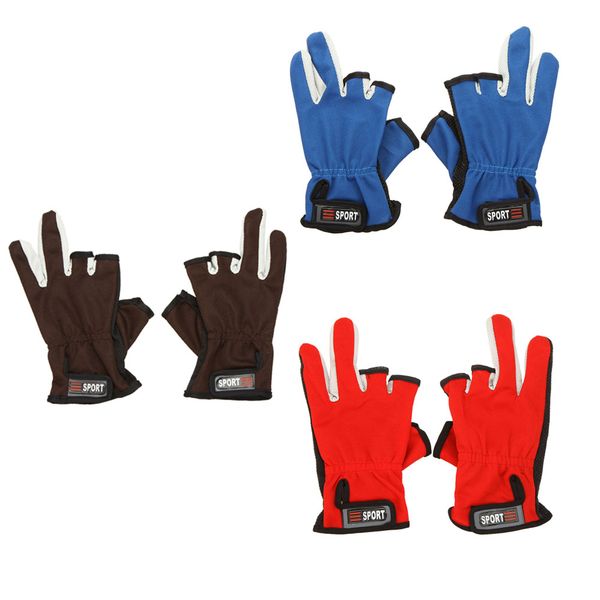 

wholesale-sports polyester cotton fishing gloves adjustable breathable anti-slip 3 low-cut fingers fishing gloves, Blue;gray