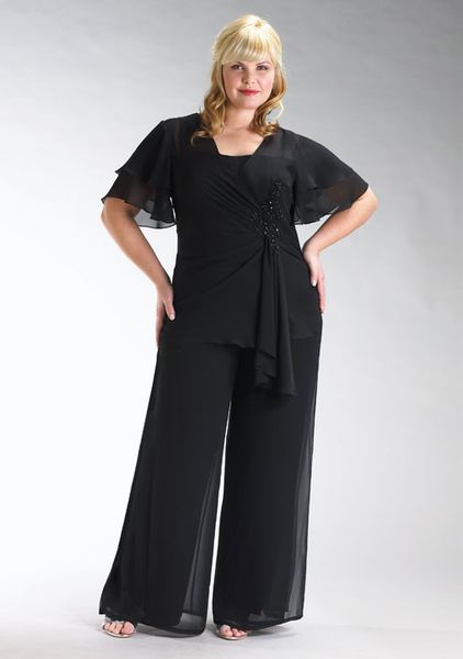 

plus size black mother of the bride pant suits for wedding party mother bride gowns draped lace trousers vestidos lady evening outfits cheap, Black;red