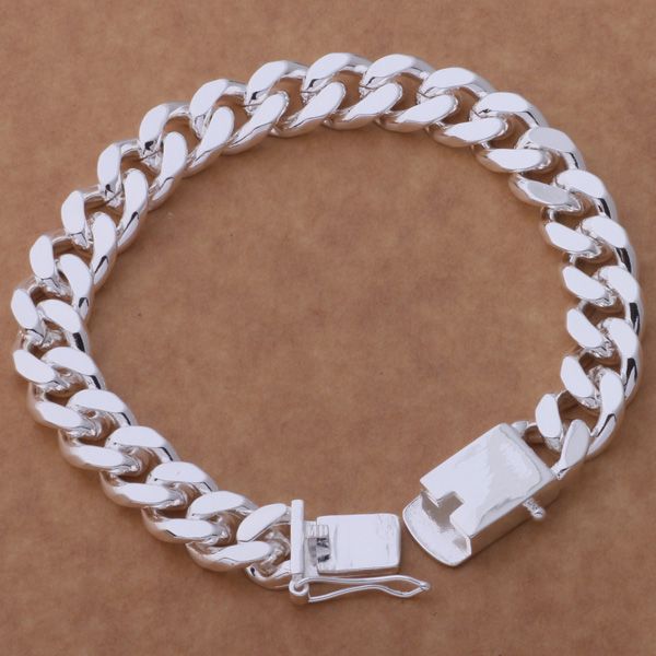 

trendy fashion 925 silver men's 10mm snap button classic bracelet jewelry holiday gift 1564, Black