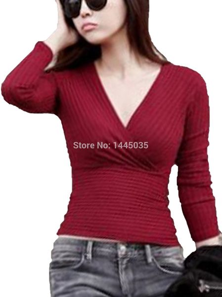 

Женский свитер с глубоким вырезом и V-образным вырезом с длинными рукавами и туго