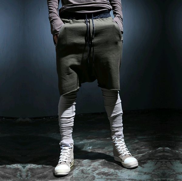 

wholesale-2015 new fashion fake 2 pcs mens sweat cargo sports pants men jogger sweatpants hip hop mens harem pants black army green m-xxl