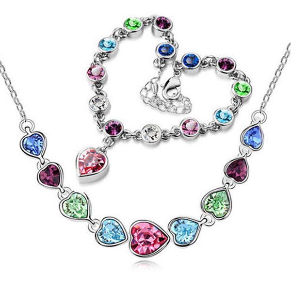 

boutique necklace bracelet jewelry set heart shape wedding jewelry crystal pendant women gift fashion jewelry 8199, Silver