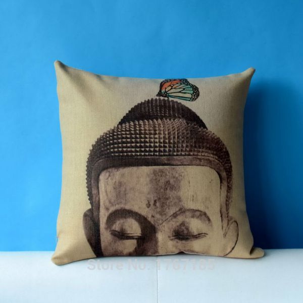Chinese Buddha Art Pillowcase Linen Cushion Zen And Butterfly