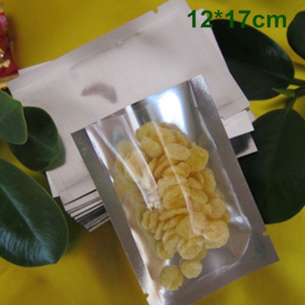12 cm * 17 cm Open Top Argento/Trasparente Foglio di Alluminio Sacchetto di Imballaggio Sottovuoto Conservazione Degli Alimenti Sacchetti Sacchetti di Imballaggio Sigillo di Calore Polisacco Per Grani