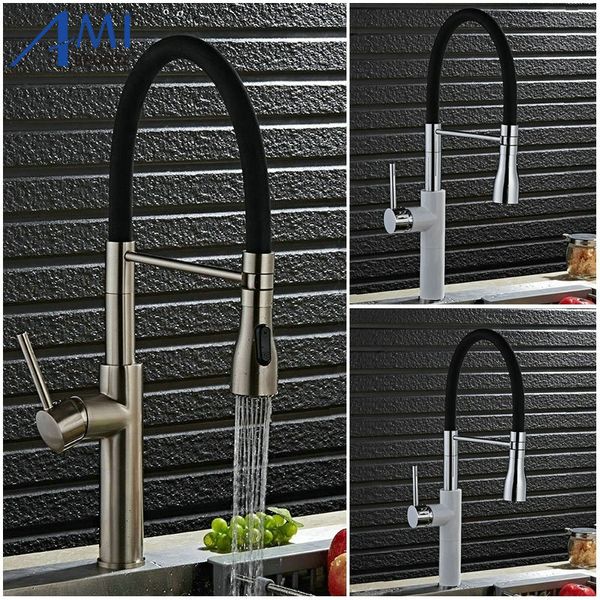 

colorful kitchen faucet pull up down sink faucets basin mixer tap 360 swivel 2-function chrome/nickel/white brass faucet