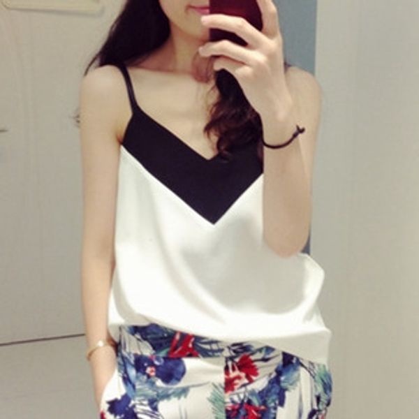 

wholesale-2016 new v-neck black and white chiffon vest women top