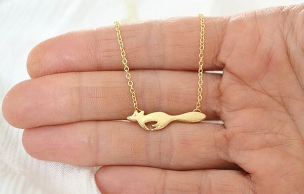 

5pcs cute running fox necklace pendant tiny focks origami fox necklaces minimalist animal jewelry for women, Silver