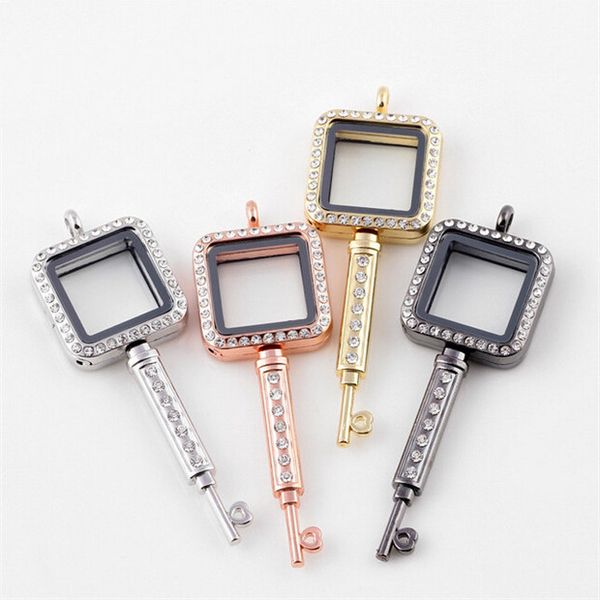 

new key floating locket with shiny rhinestone studded glass living memory lockets pendant fashion jewelry chirstmas gifts dcbj17, Silver