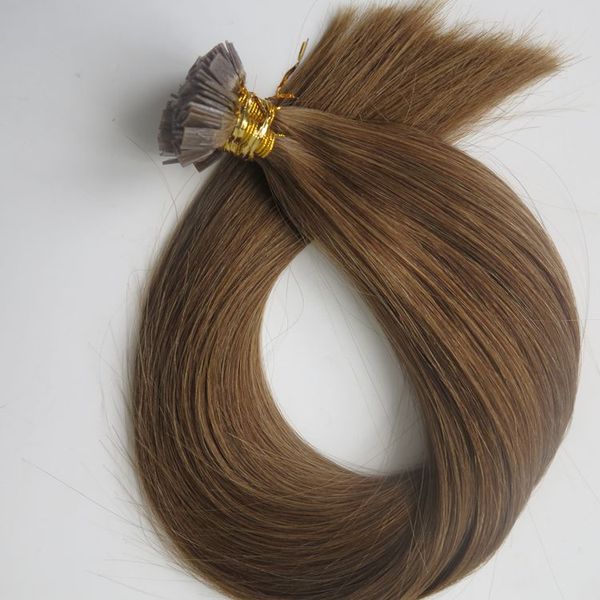 200g 1 Set = 200 fili Estensioni dei capelli a punta piatta pre incollate 18 20 22 24 pollici # 6 / Capelli umani di cheratina Remy indiana brasiliana marrone medio