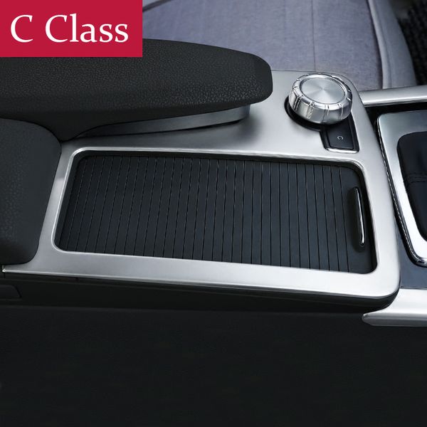 

car inner center console gear shift box sequins water cup holder cover trim strip 3d sticker for mercedes benz c class w204 180 200 2008-14