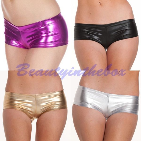 

wholesale-lingerie faux leather panties fetish latex underwear women mini shorts fantasias erotic thongs swimsuit pants 4 color, Black;pink