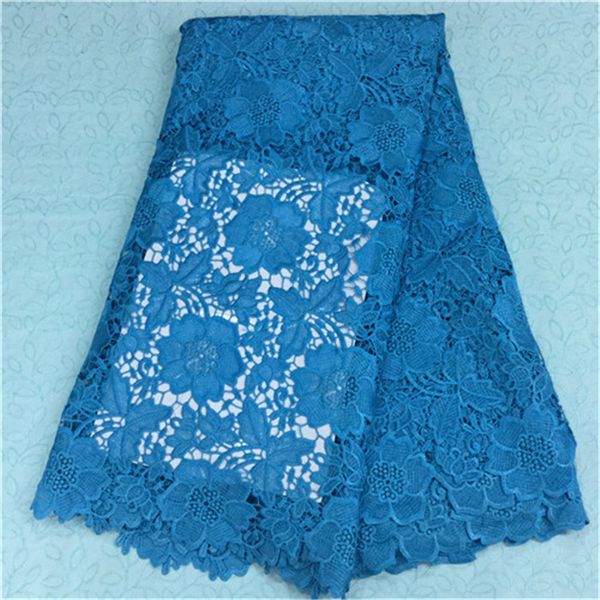 

beautiful african water soluble lace fabric with blue flower embroidery french guipure lace cloth for dress bw68-7,5yards/pc, Black;white