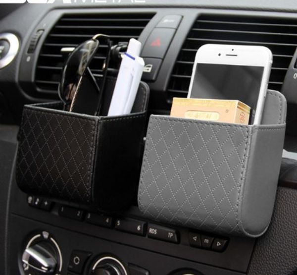 Scatola portaoggetti per auto Borsa organizer in pelle con presa d'aria universale per porta cellulare per auto appesa negli accessori per interni auto