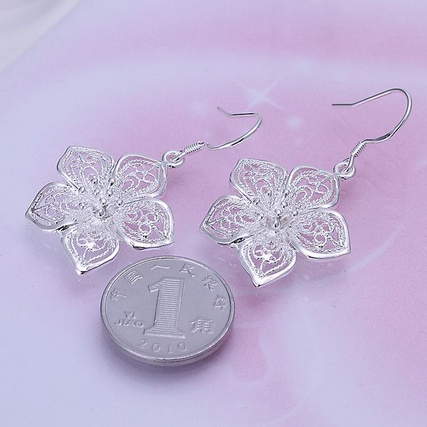 

brand new sterling silver plated flower earrings dfmse035,women's 925 silver dangle chandelier earrings 10 pairs a lot