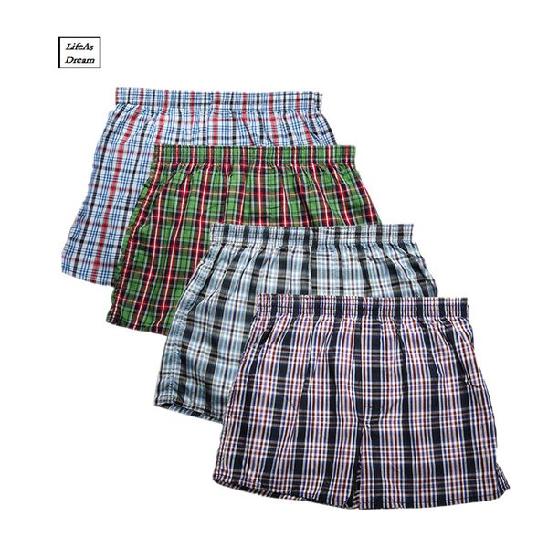 

mens underwear boxers loose shorts men's cotton checks comfortable and soft casual pants at home, White;black