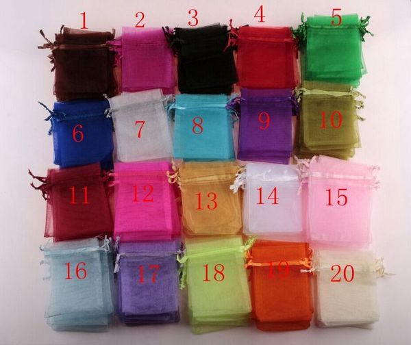 500pcs white etc. 20-color organza gift bags , 7x9cm .9x12cm .13x18 cm . with drawstring, Pink;blue