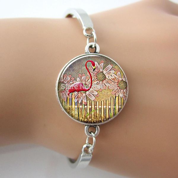 Hochwertiges, trendiges Unisex-Armband, Flamingo-Sonnenblumen-Armband, Kunst-Bild-Charm-Armband, silbernes Damen-Armband, geben Sie Schiff frei G041