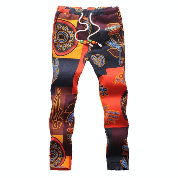 

wholesale-linen pants men 2015 printing floral wild rope thin section loose pantalones man waist hip hop men's nation linen pants men, Black