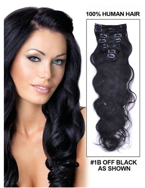 

braizlian body wave clip in human hair extensions 7pieces/set 120gram/pack african american clip in human hair extensions, Black;brown